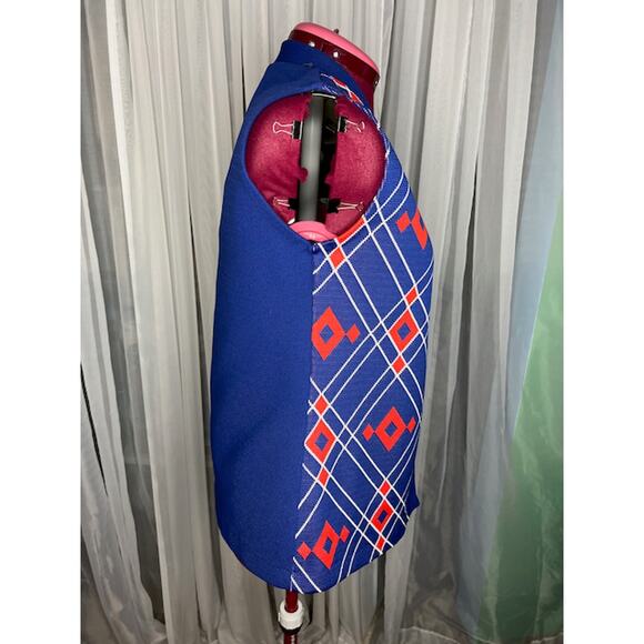 60s vest mod geometric double knit polyester blue red white - Picture 6 of 11